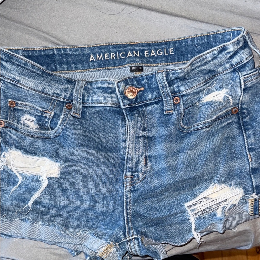 American Eagle Blue Ripped Denim Shorts